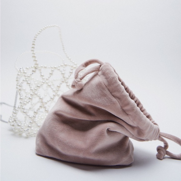 Zara velvet pearl bucket bag Beige pink NWT - Picture 5 of 5